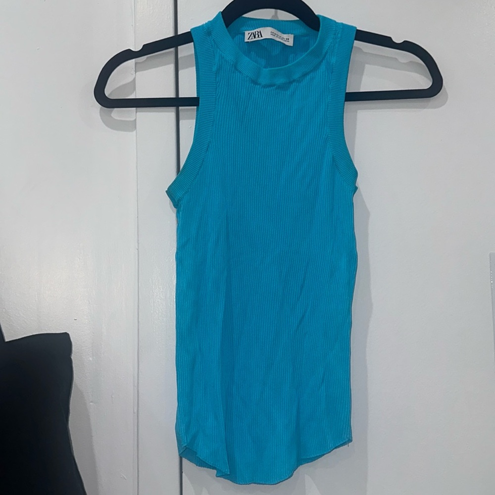 Zara Ribbed Turquoise Tank